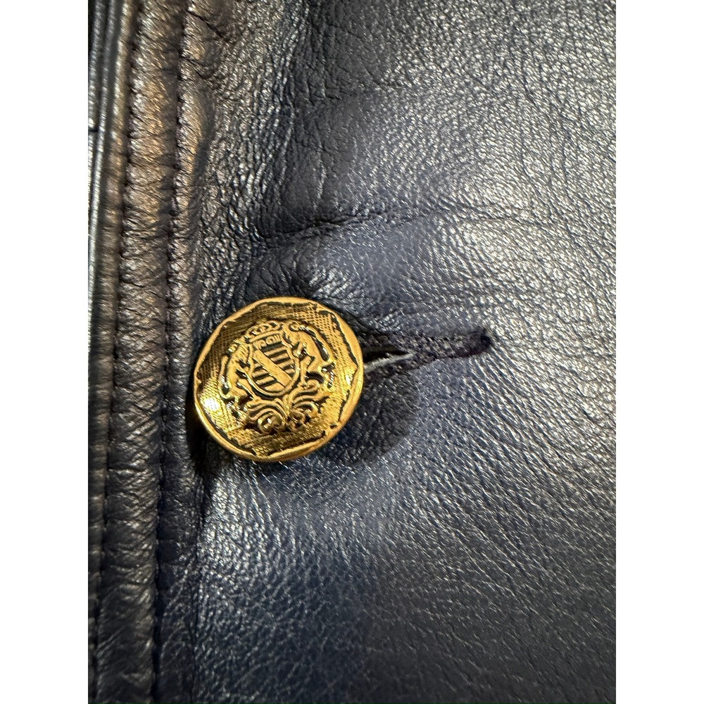 Unisex? Leathers by New England Blue Leather Blazer Jacket Gold Crest Buttons 38 - Picture 2 of 15